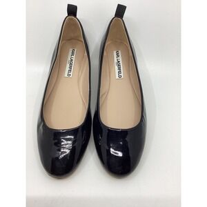 Karl Lagerfeld Paris Vada Black Patent Leather Ballet Flats Round Toe KL Logo 7M